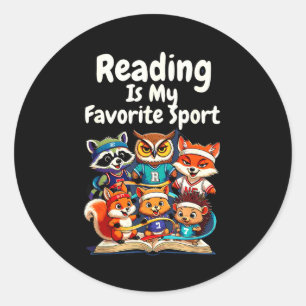 Reading is favourite sport funny cute animals classic round sticker