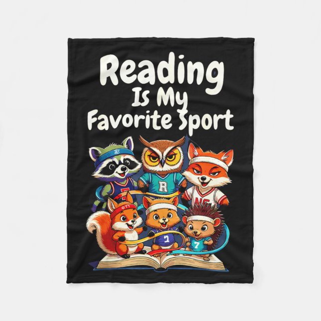 Reading is favourite sport funny cute animals fleece blanket (Front)