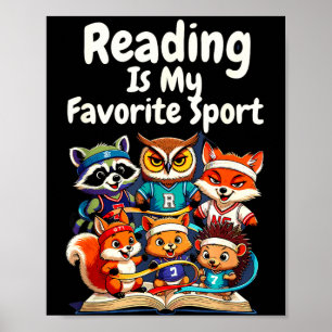 Reading is favourite sport funny cute animals poster