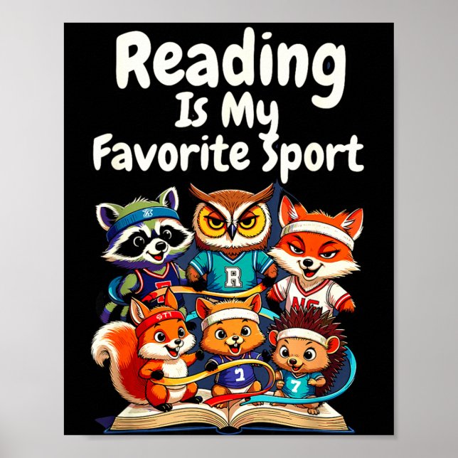 Reading is favourite sport funny cute animals poster (Front)