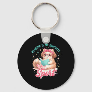 Reading is favourite sport funny saying cat and key ring