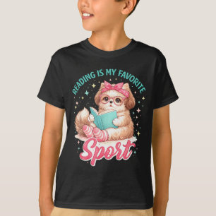 Reading is favourite sport funny saying cat and T-Shirt