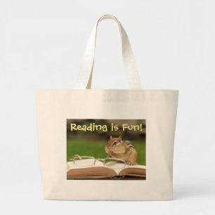 Reading is Fun Chipmunk Bookbag Large Tote Bag
