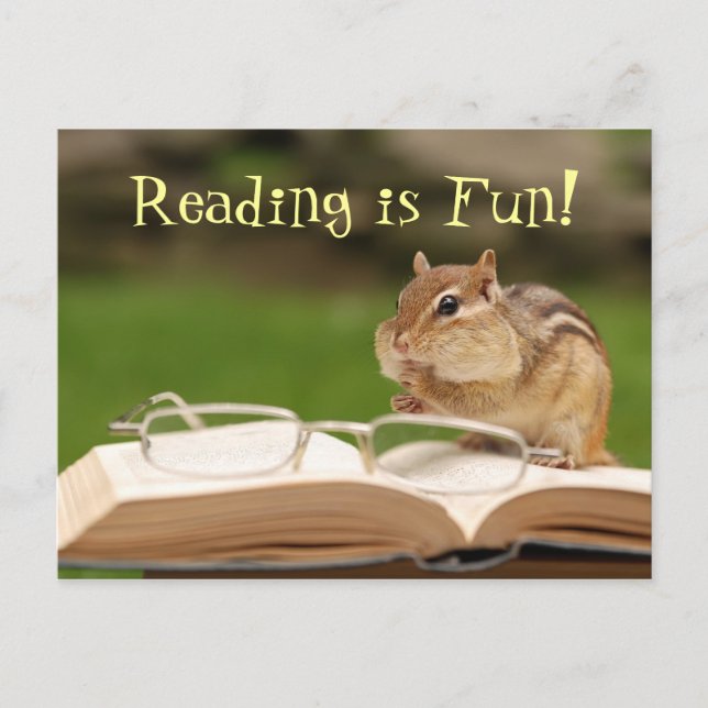 Reading is Fun! Chipmunk Postcard (Front)