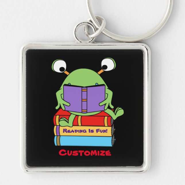Reading Is Fun Cute Book Loving Alien Key Chain (Front)
