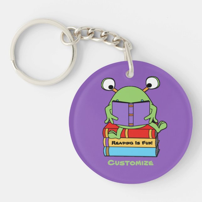 Reading Is Fun Cute Book Loving Alien Key Chain2 Ring (Front)