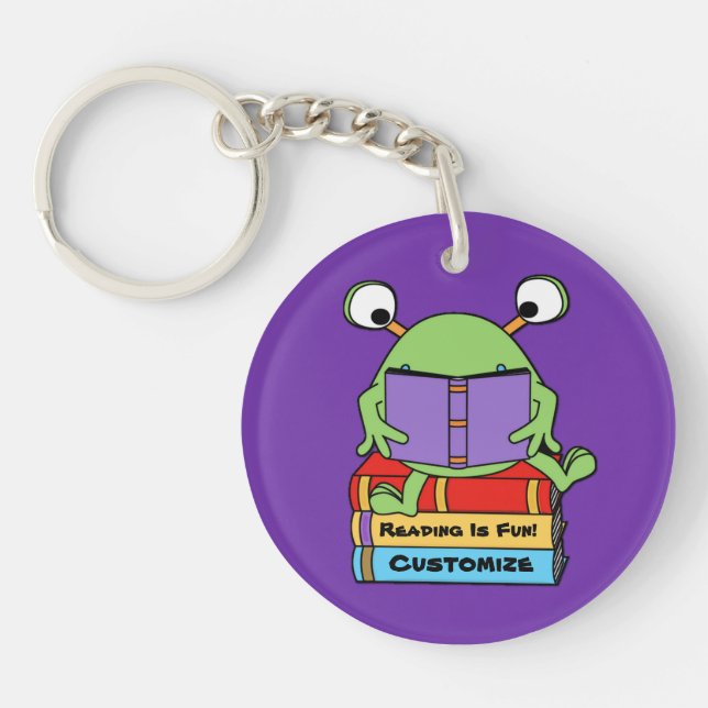 Reading Is Fun Cute Book Loving Alien Key Ring (Front)