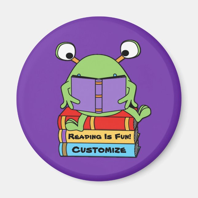 Reading Is Fun Cute Book Loving Alien Magnet (Front)