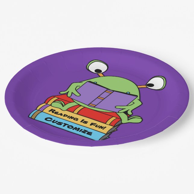 Reading Is Fun Cute Book Loving Alien Paper Plate (Angled)