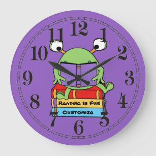 Reading Is Fun Cute Book Loving Alien Wall Clock