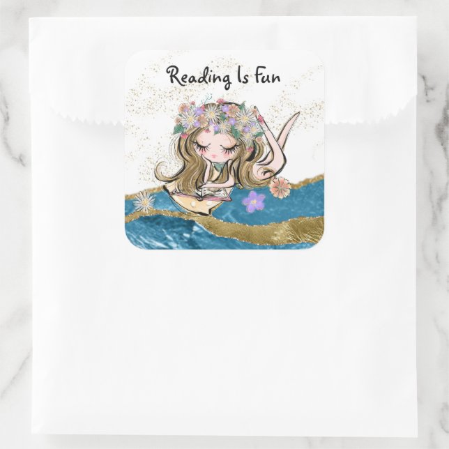 *~*  READING IS FUN - Free Spirit Flower Child Square Sticker (Bag)