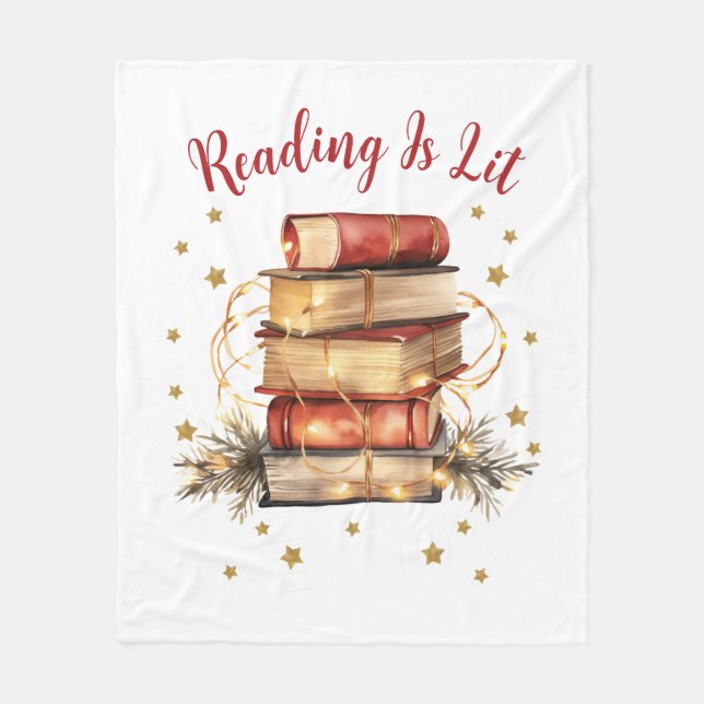Reading Is Lit, Book Lover Fleece Blanket (Front)