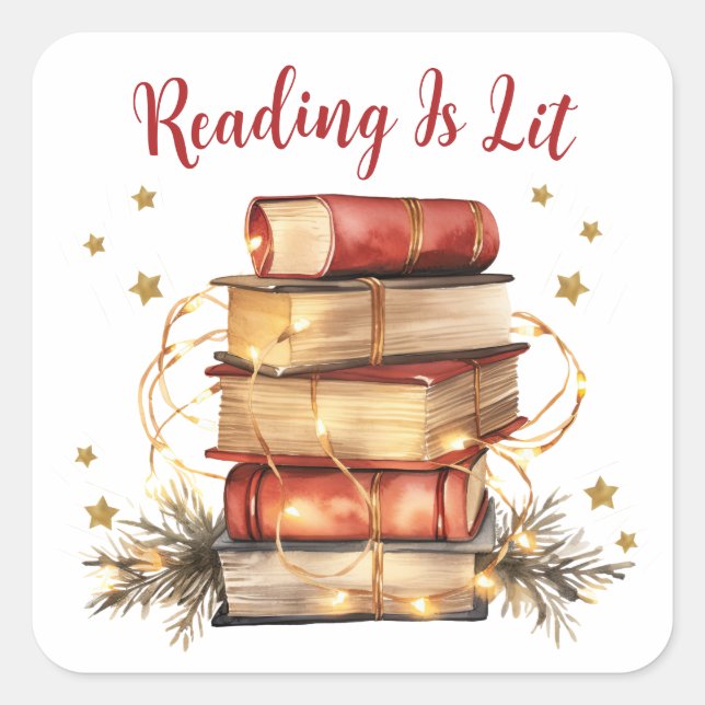 Reading Is Lit, Book Lover Square Sticker (Front)