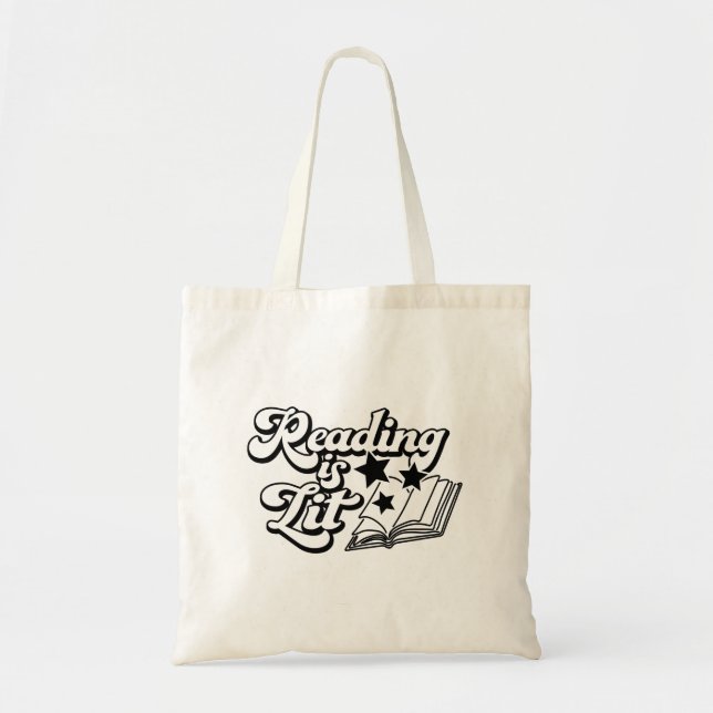 Reading Is Lit Funny Book Reading Lover Bookworm Tote Bag (Front)