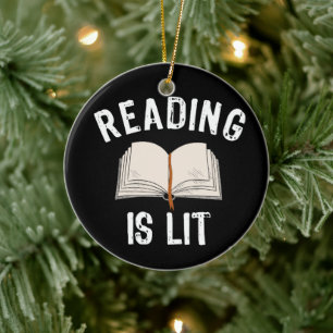 Reading Is Lit - literature reading books Vintage Ceramic Tree Decoration