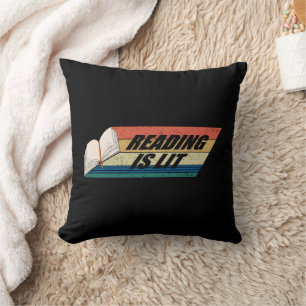 Reading Is Lit - Reading Books Vintage Retro  Cushion