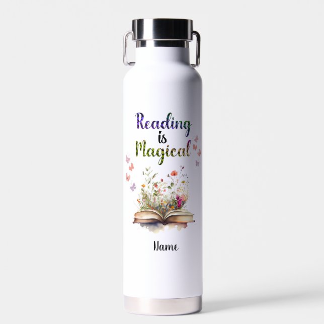 Reading is Magical Book Lovers Quote Trendy Whimsy Water Bottle (Front)