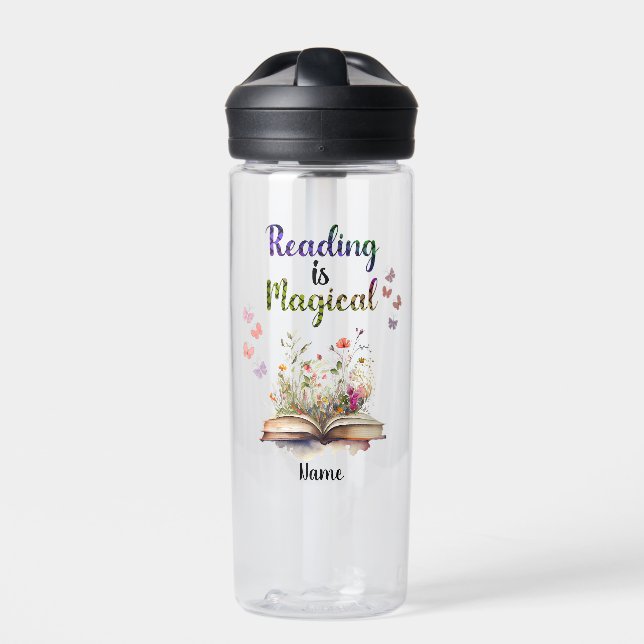 Reading is Magical Book Lovers Quote Trendy Whimsy Water Bottle (Front)