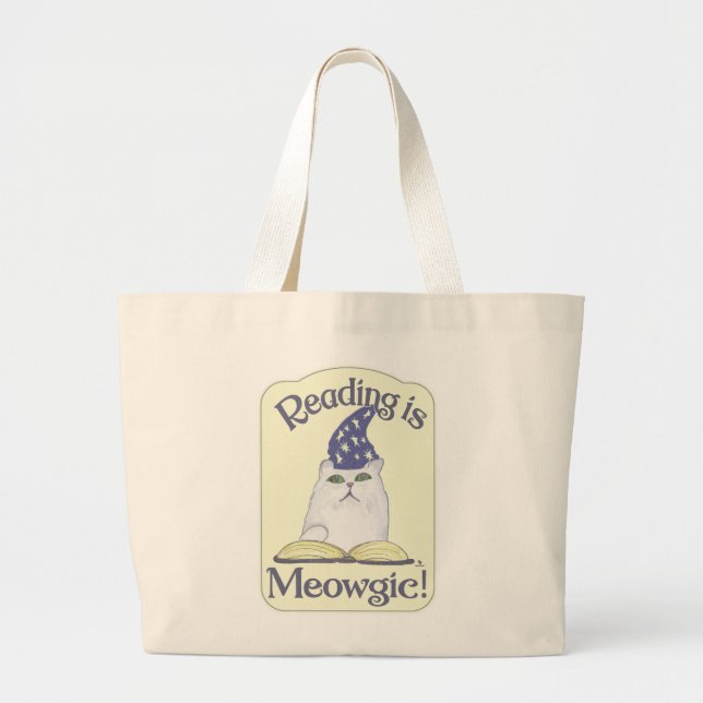  Reading is Magical Cat Cartoon Purrfect Art Large Tote Bag (Front)