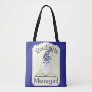  Reading is Magical Cat Fun Bookworm Slogan Tote Bag