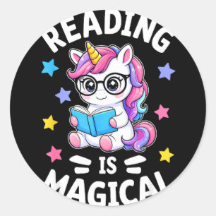 Reading is magical cute unicorn librarian bookworm classic round sticker