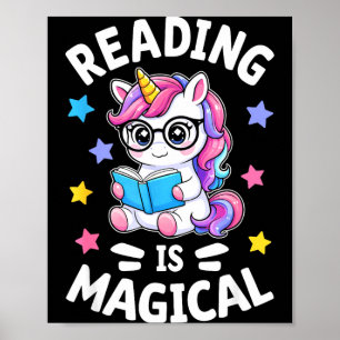 Reading is magical cute unicorn librarian bookworm poster