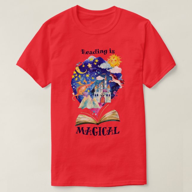 Reading is Magical Library Book Worm Teacher Libra T-Shirt (Design Front)
