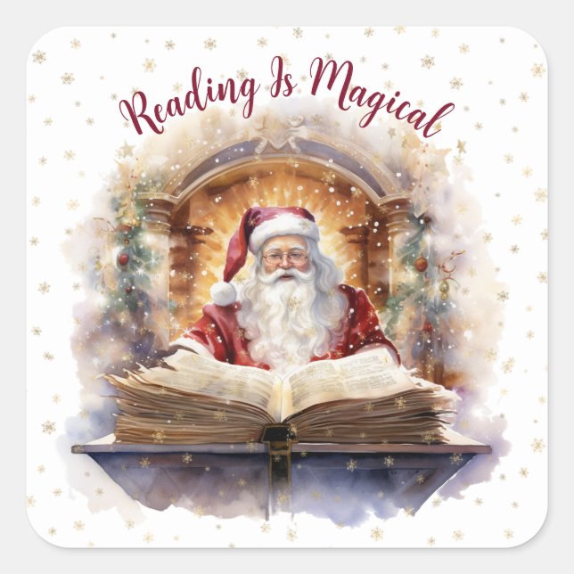 Reading is Magical Snowflake Design Square Sticker (Front)