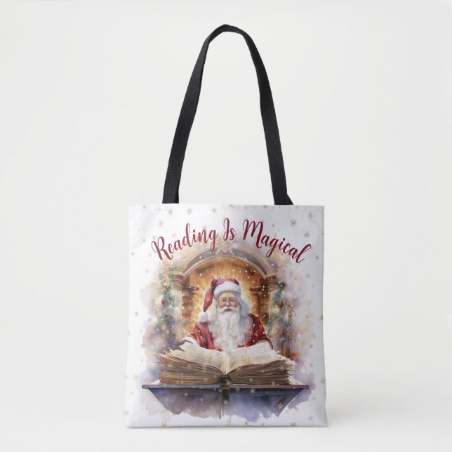 Reading is Magical Snowflake Design Tote Bag (Front)