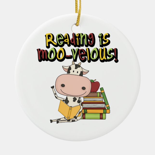 Reading is Moo-velous Ceramic Tree Decoration (Front)