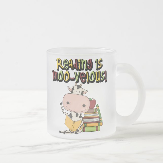 Reading is Moo-velous Frosted Glass Coffee Mug (Right)