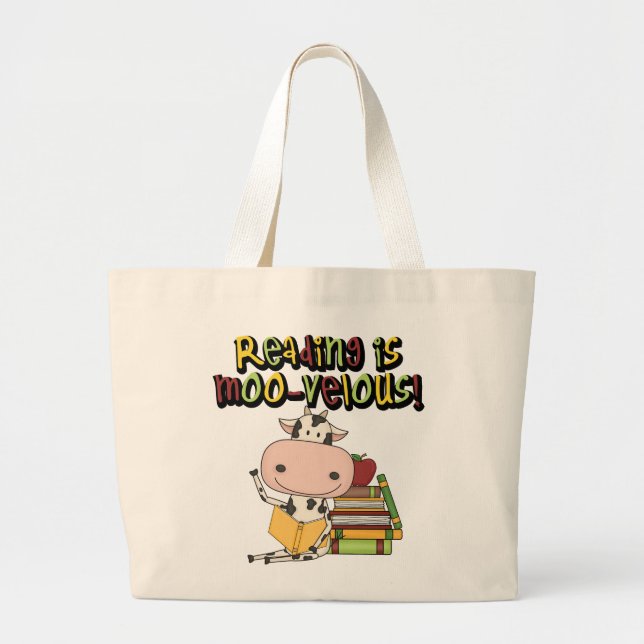 Reading is Moo-velous Large Tote Bag (Front)