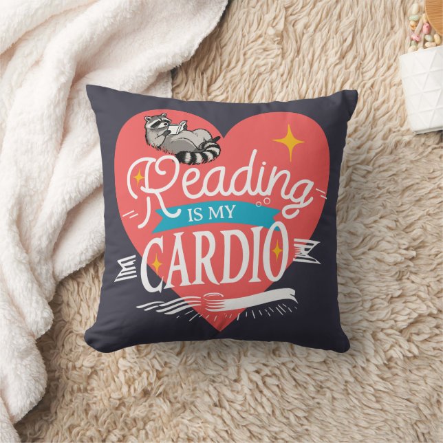 Reading is My Cardio Red Heart Raccoon Cushion (Blanket)