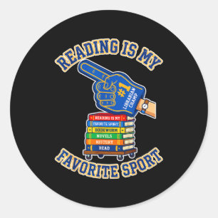 Reading is my favourite sport foam finger book classic round sticker