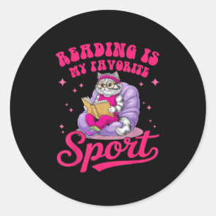 Reading Is My Favourite Srt Funny Cat Book Lover L Classic Round Sticker