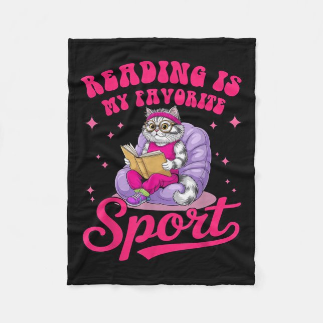 Reading Is My Favourite Srt Funny Cat Book Lover L Fleece Blanket (Front)