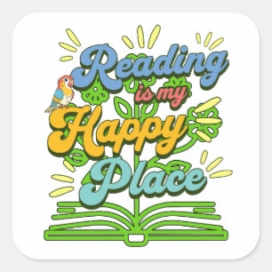 Reading is My Happy Place Colorful Square Sticker