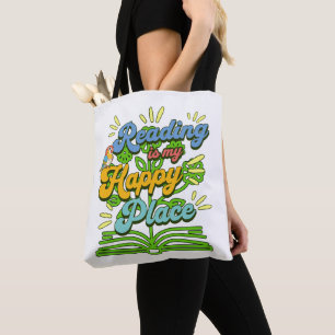 Reading is My Happy Place Colorful Tote
