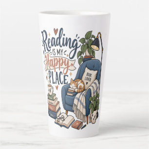 Reading Is My Happy Place – Cosy Book Lover Design Latte Mug