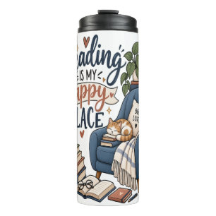 Reading Is My Happy Place – Cosy Book Lover Design Thermal Tumbler