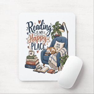 Reading is My Happy Place Cosy Book Lover Notebook Mouse Mat