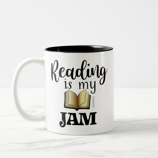 Reading Is My Jam Book Lover Name Two-Tone Coffee Mug (Left)