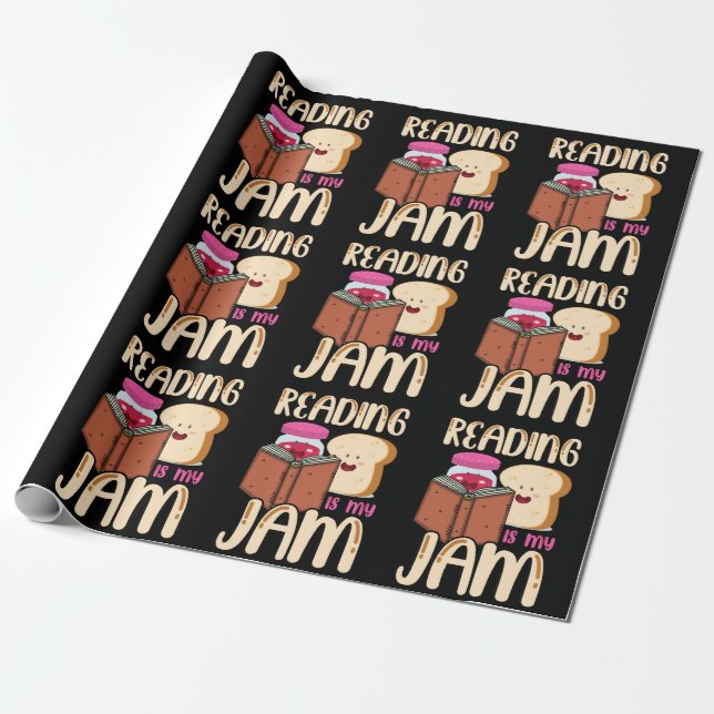 Reading Is My Jam Funny I Love to Read Books Gift Wrapping Paper (Unrolled)