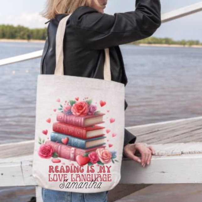 Reading is my love language, book lover tote bag (Creator Uploaded)
