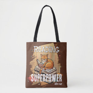 Reading Is My Superpower Cat Lover Gift Tote Bag