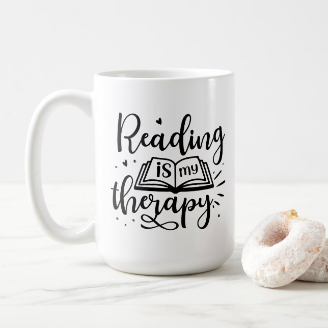 Reading is My Therapy Book Lover Coffee Mug (With Donut)
