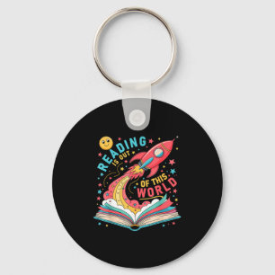 Reading is out of this world astronaut space book key ring