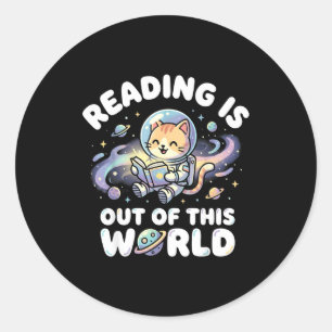 Reading is out of this world funny cat space books classic round sticker