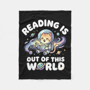 Reading is out of this world funny cat space books fleece blanket