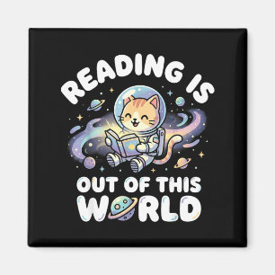 Reading is out of this world funny cat space books magnet